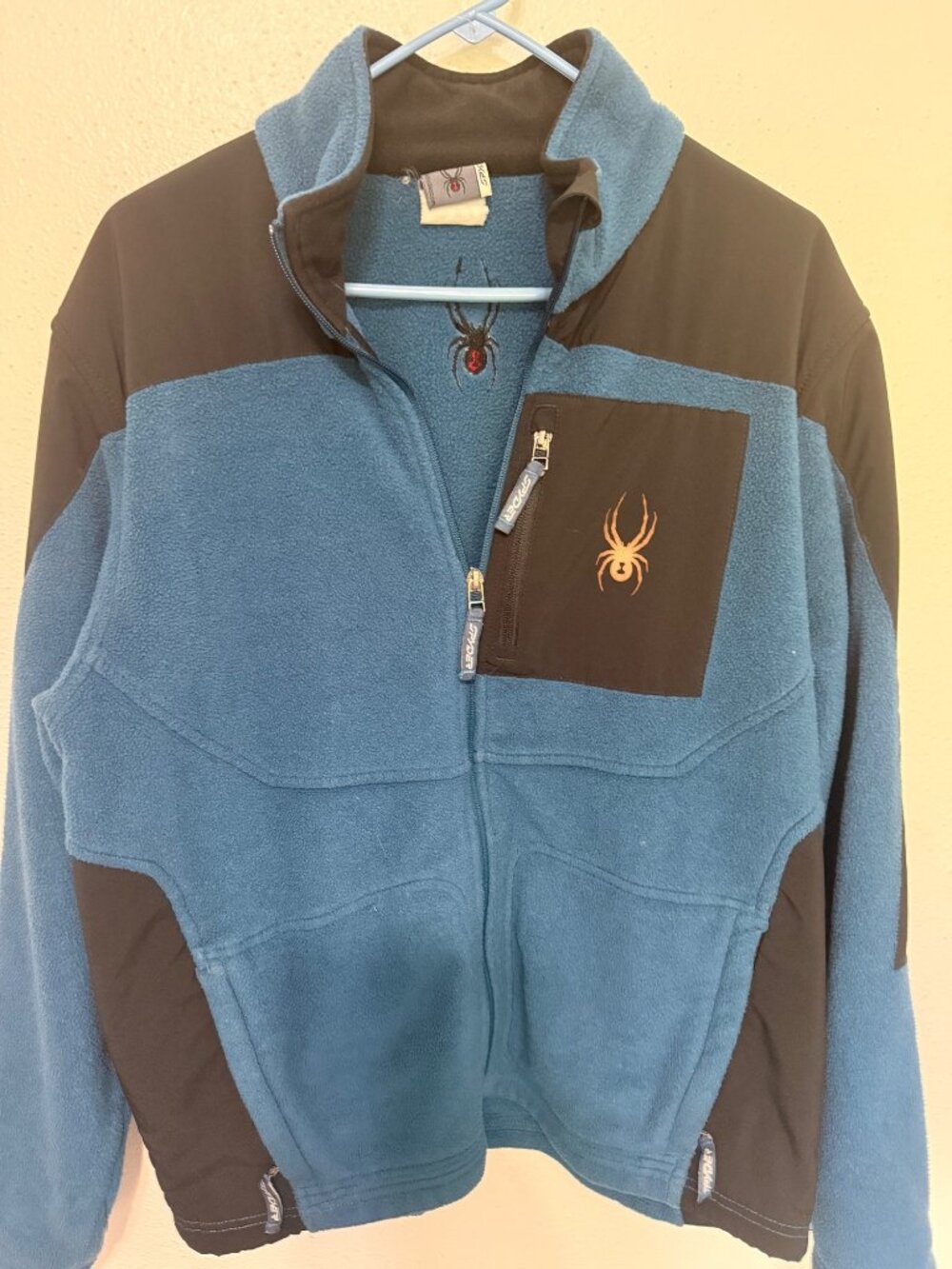 Spyder Fleece Jacket Blue Black Colorblock with Logo Full Zip Mens L